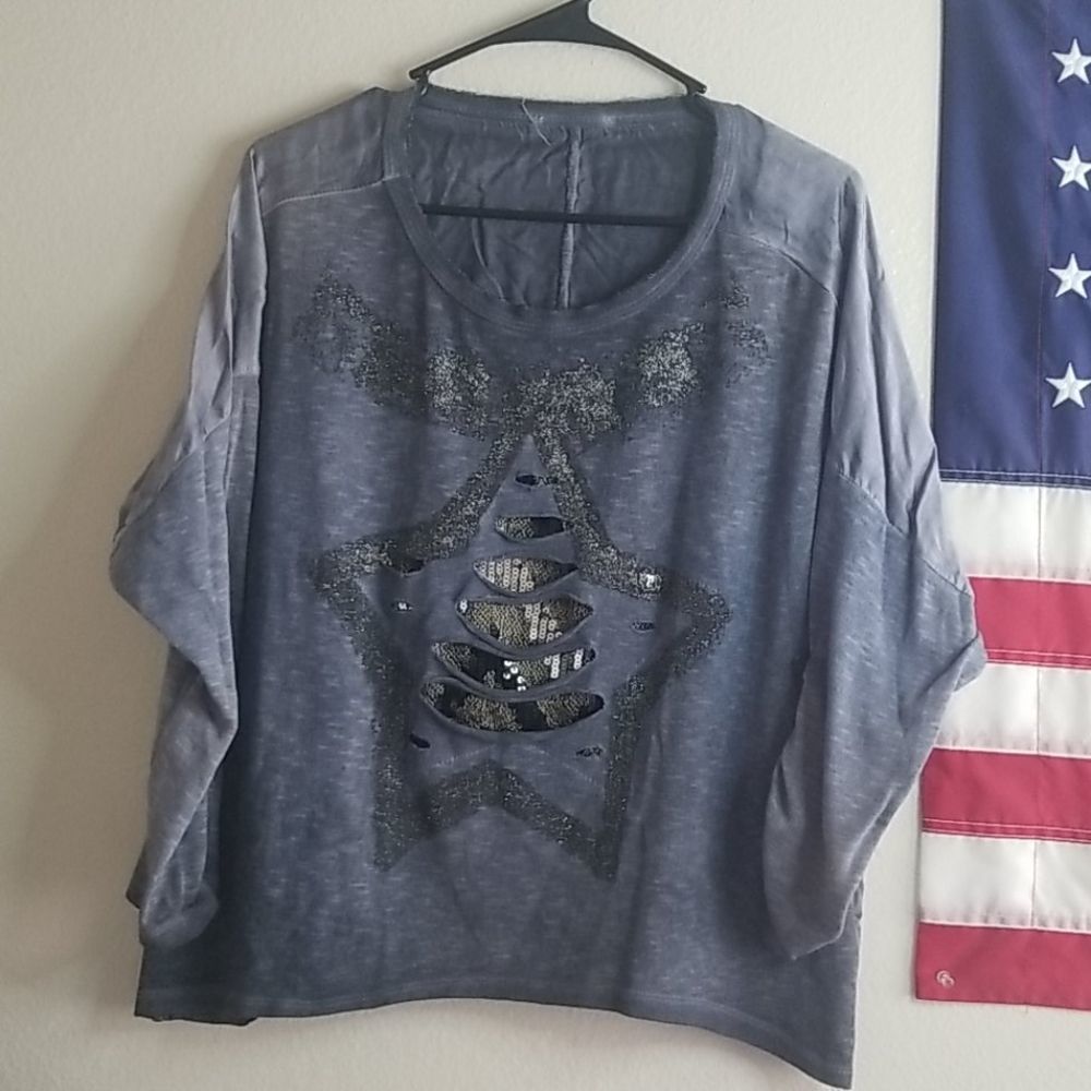 Grey and silver top